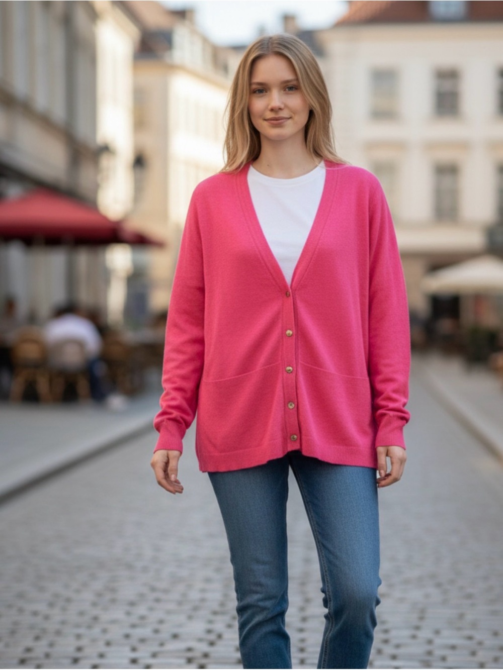 Women's Pink Button-Up Sweater